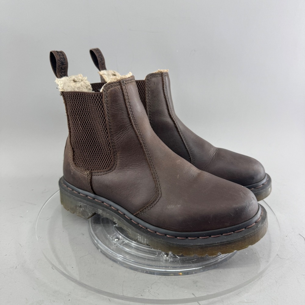 Dr Martens Women Leonore Leather Chelsea Boots Faux Fur Lined Brown Size 6